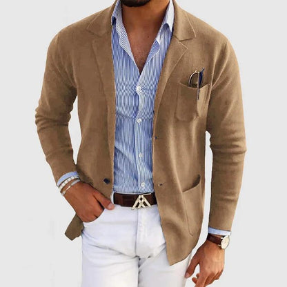 Men's Knit Coat with Notch Lapels and Patch Pockets 1