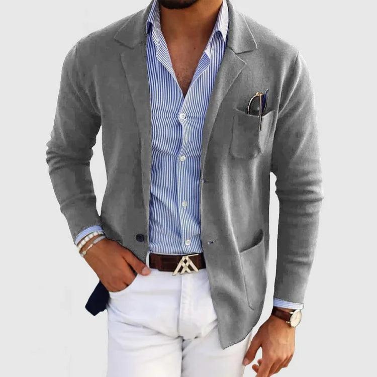 Men's Knit Coat with Notch Lapels and Patch Pockets 2