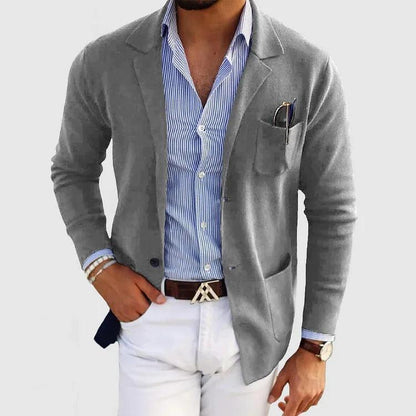 Men's Knit Coat with Notch Lapels and Patch Pockets 2