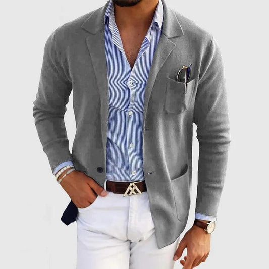 Men's Knit Coat with Notch Lapels and Patch Pockets 2