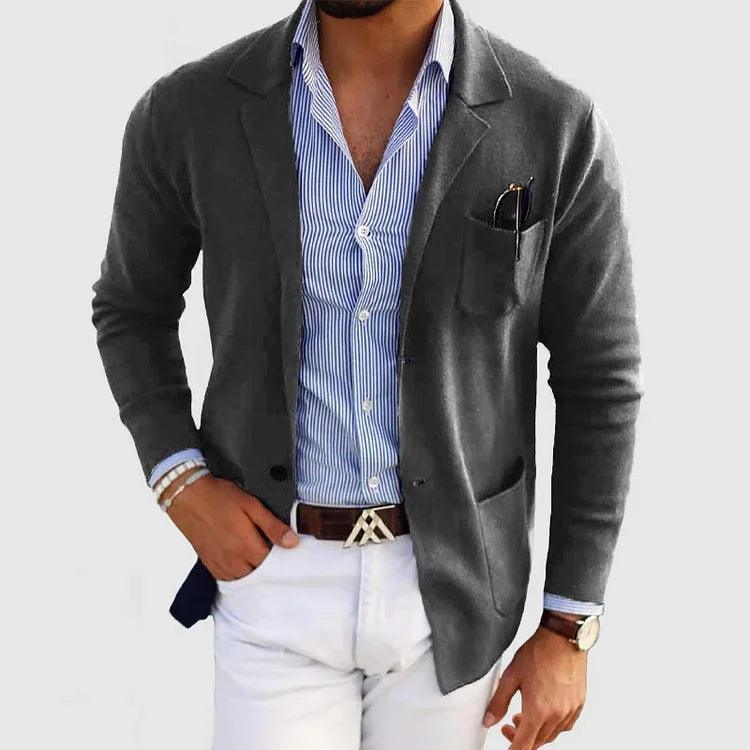 Men's Knit Coat with Notch Lapels and Patch Pockets 4