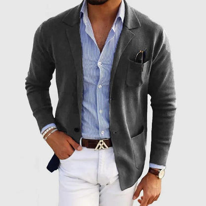 Men's Knit Coat with Notch Lapels and Patch Pockets 4