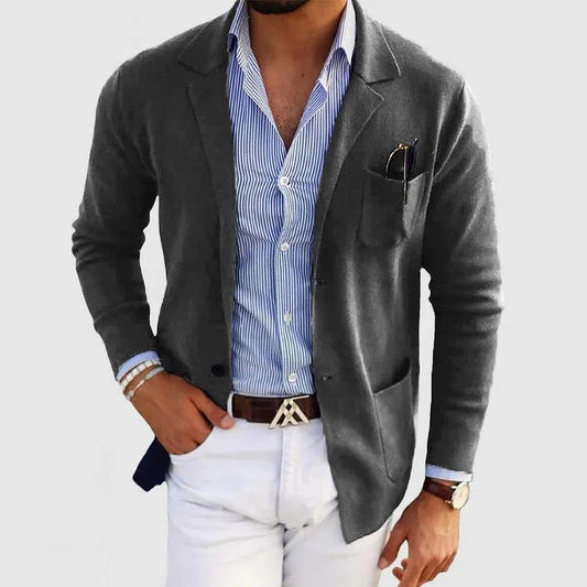 Men's Knit Coat with Notch Lapels and Patch Pockets 4