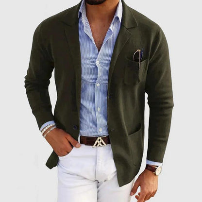 Men's Knit Coat with Notch Lapels and Patch Pockets 5