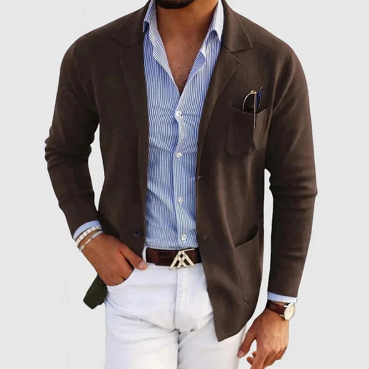 Men's Knit Coat with Notch Lapels and Patch Pockets 6