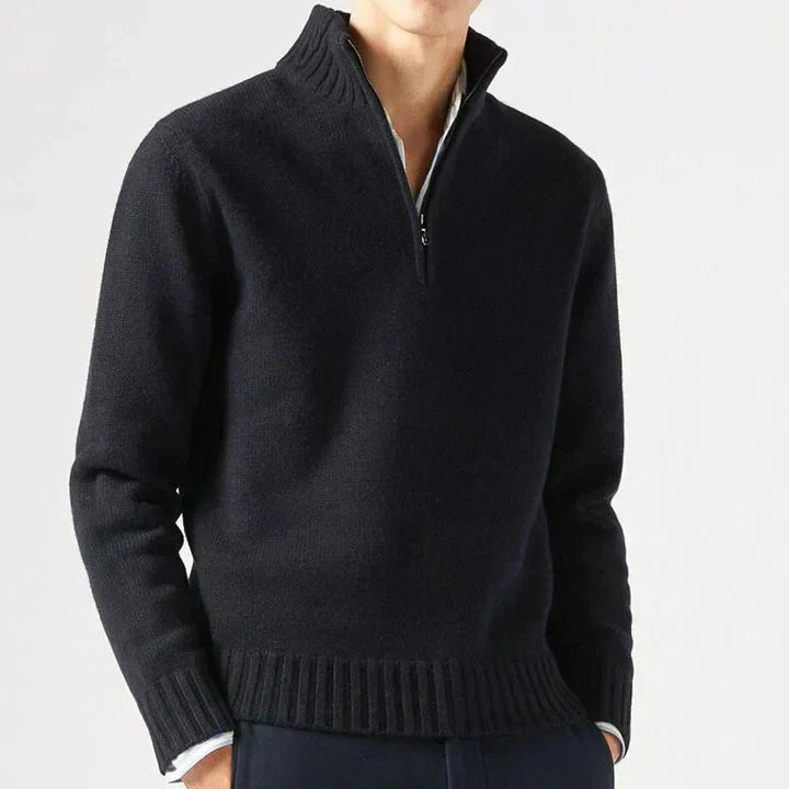 Men's Knit Pullover Sweater with Half-Zip and Stand Collar 0