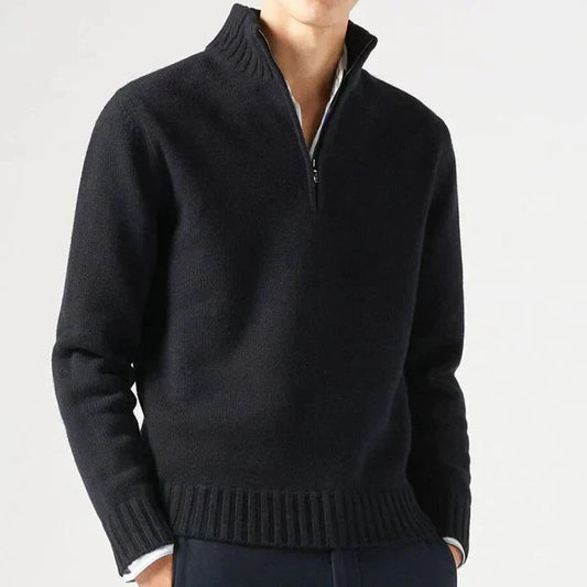 Men's Knit Pullover Sweater with Half-Zip and Stand Collar 0