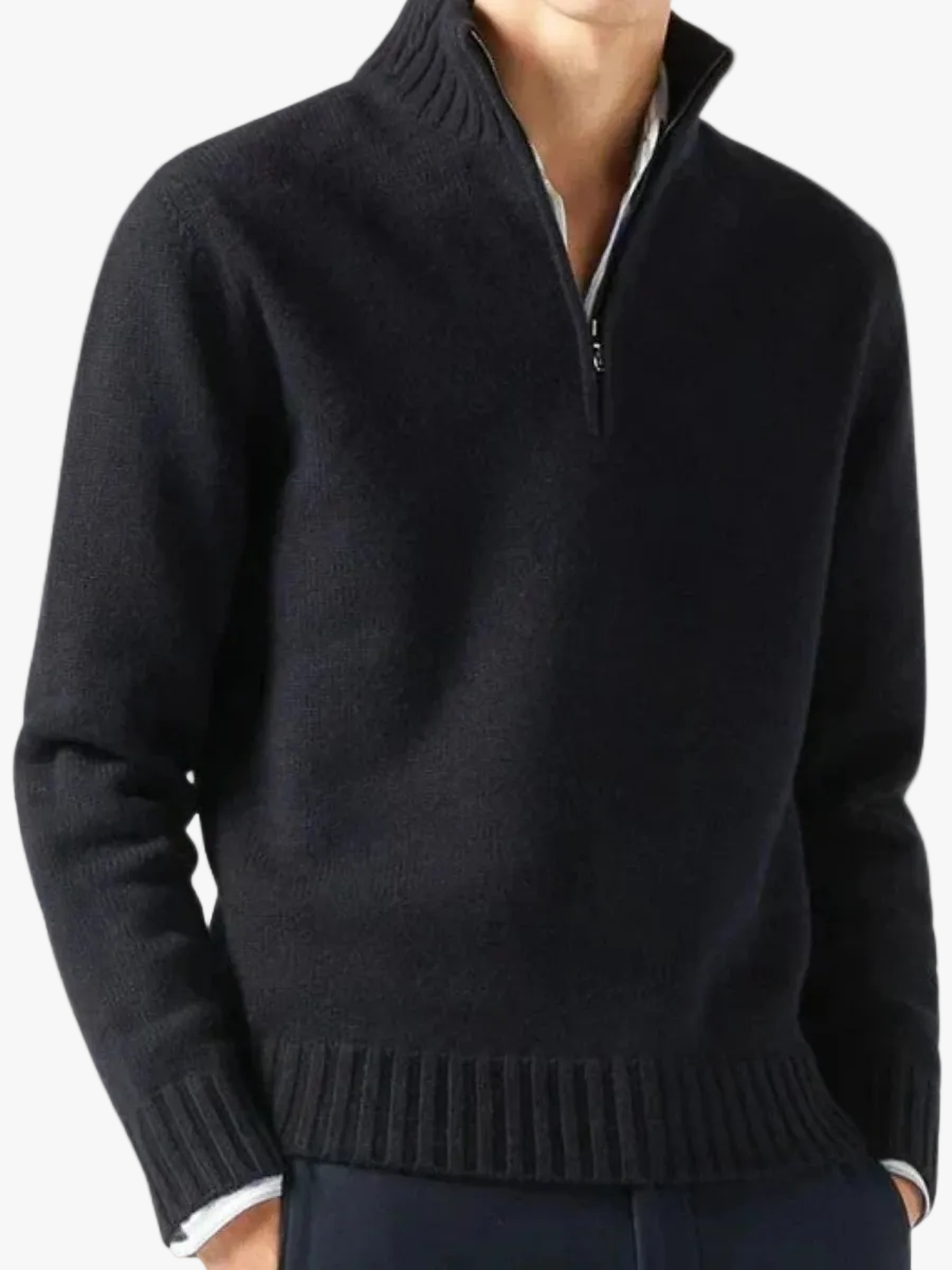 Men's Knit Pullover Sweater with Half-Zip and Stand Collar 1