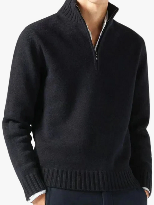 Men's Knit Pullover Sweater with Half-Zip and Stand Collar 1