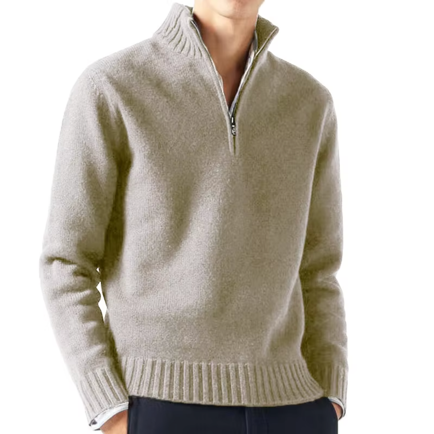 Men's Knit Pullover Sweater with Half-Zip and Stand Collar 10