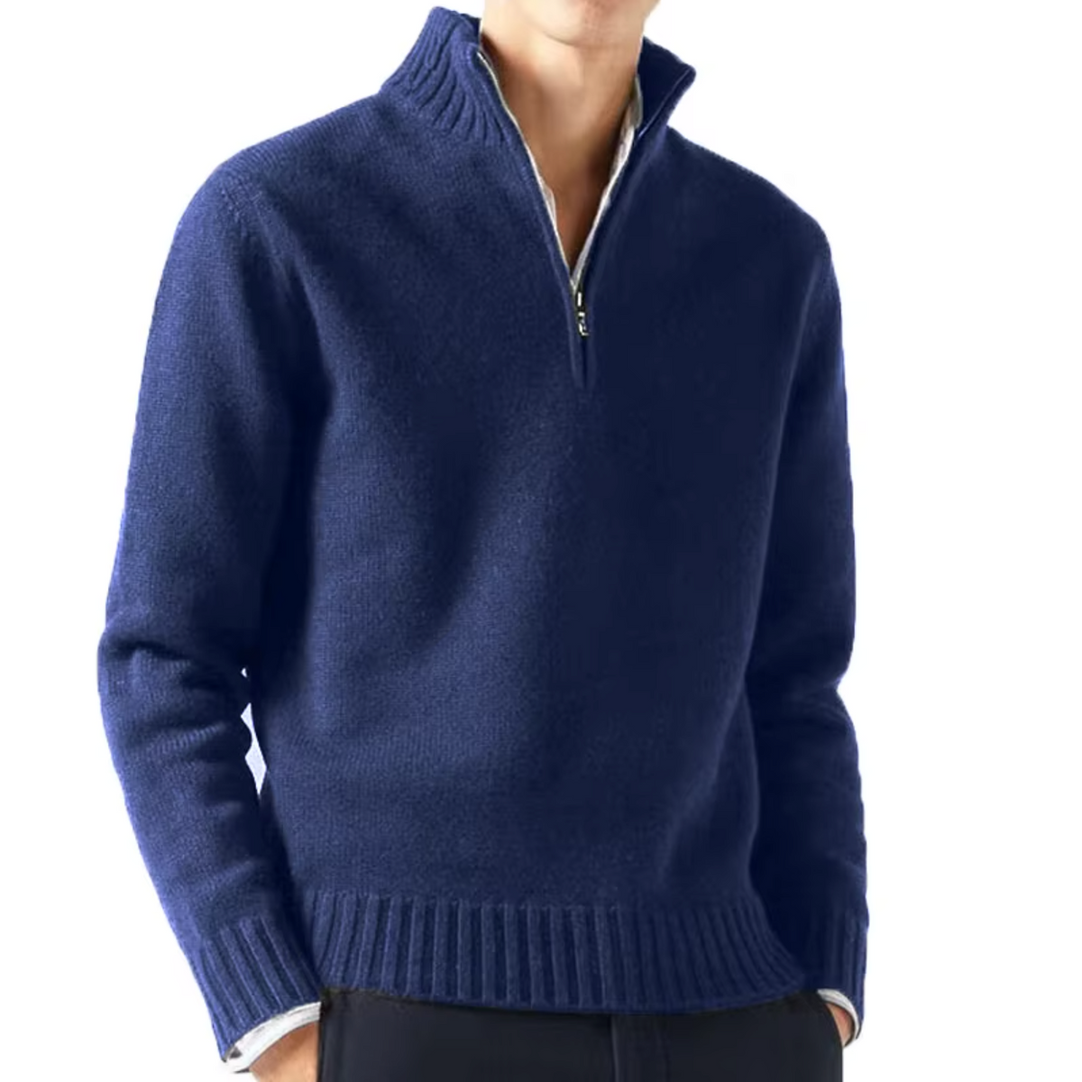 Men's Knit Pullover Sweater with Half-Zip and Stand Collar 5