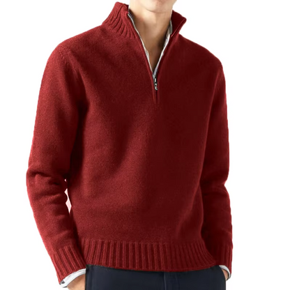Men's Knit Pullover Sweater with Half-Zip and Stand Collar 6