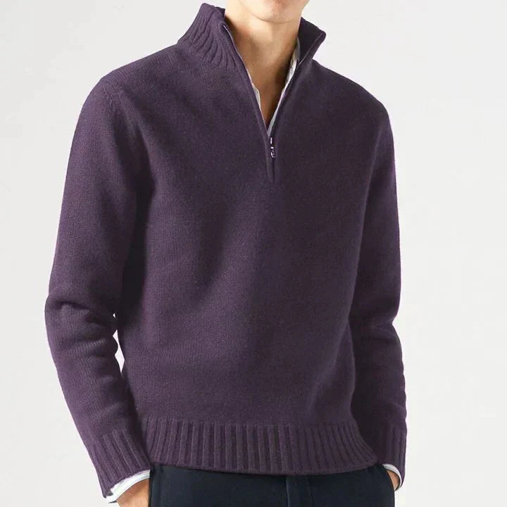 Men's Knit Pullover Sweater with Half-Zip and Stand Collar 7