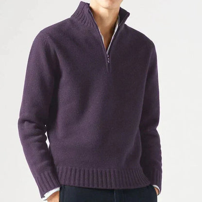 Men's Knit Pullover Sweater with Half-Zip and Stand Collar 7