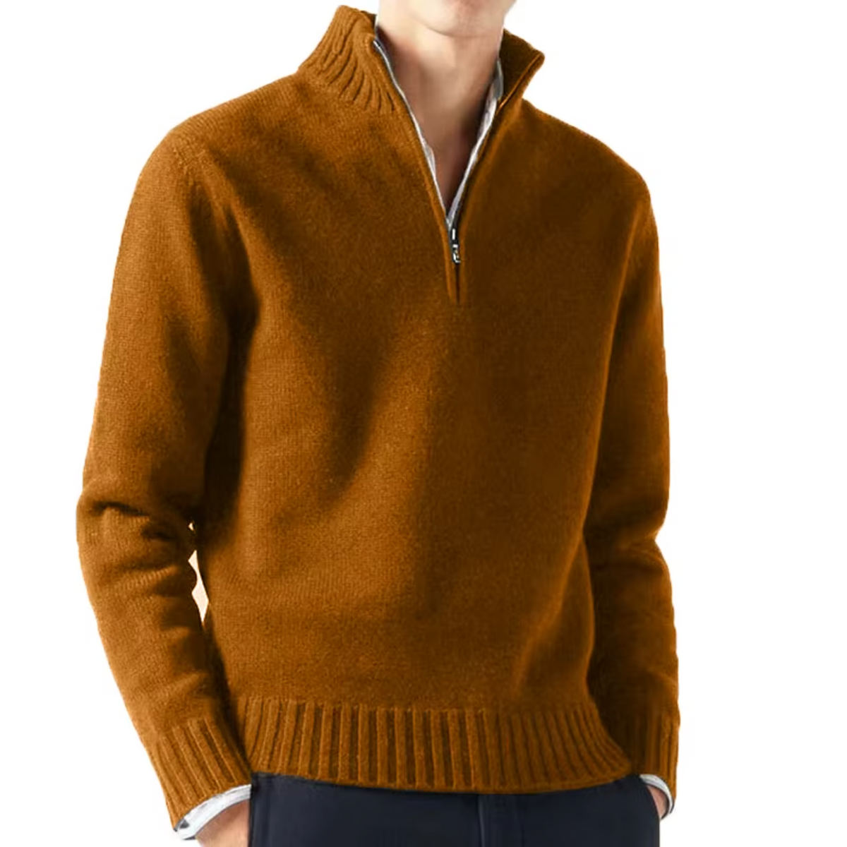Men's Knit Pullover Sweater with Half-Zip and Stand Collar 8