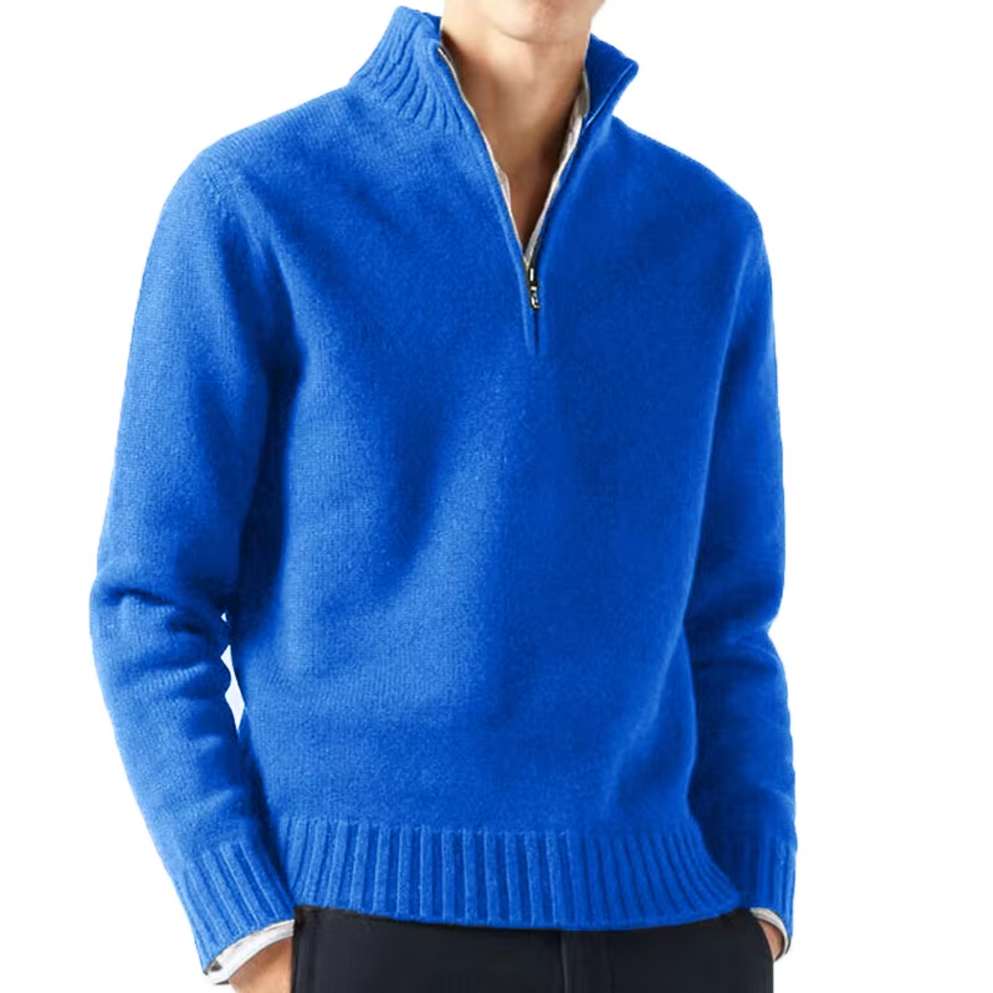 Men's Knit Pullover Sweater with Half-Zip and Stand Collar 9