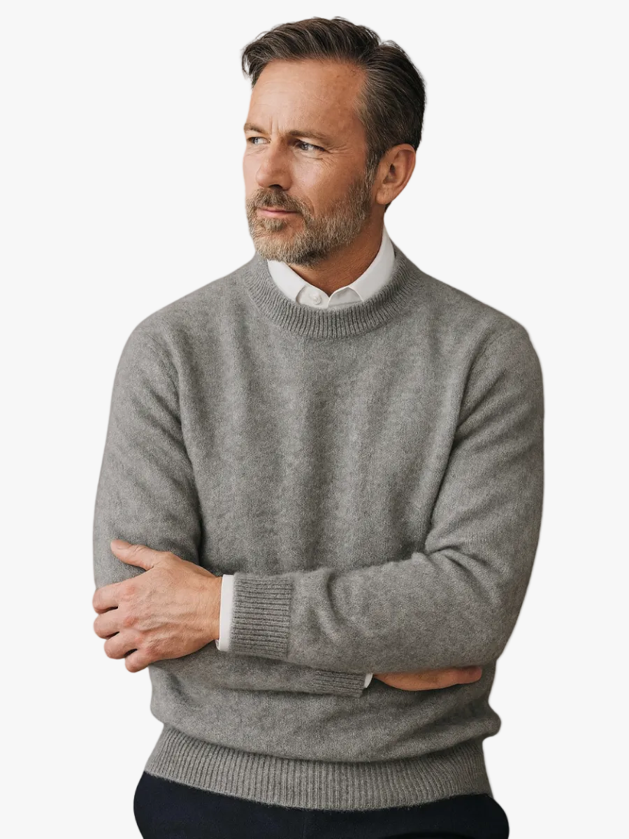 Men's Knit Sweater with Crew Neck and Ribbed Trim 1