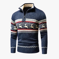 Men's Knit Sweater with Half-Zip and Stand Collar 0