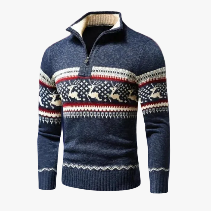 Men's Knit Sweater with Half-Zip and Stand Collar 0