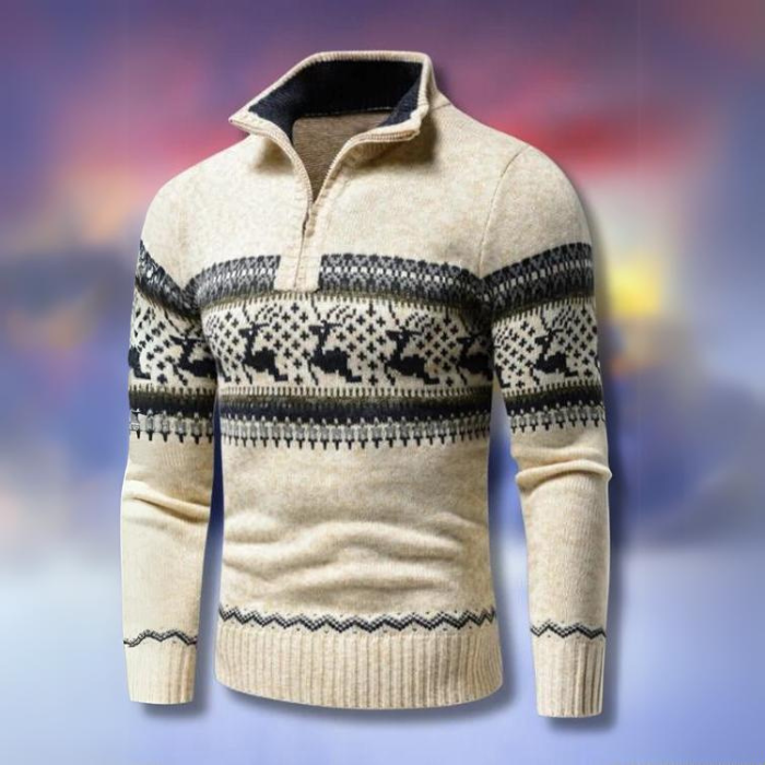 Men's Knit Sweater with Half-Zip and Stand Collar 1