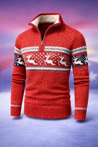 Men's Knit Sweater with Half-Zip and Stand Collar 2