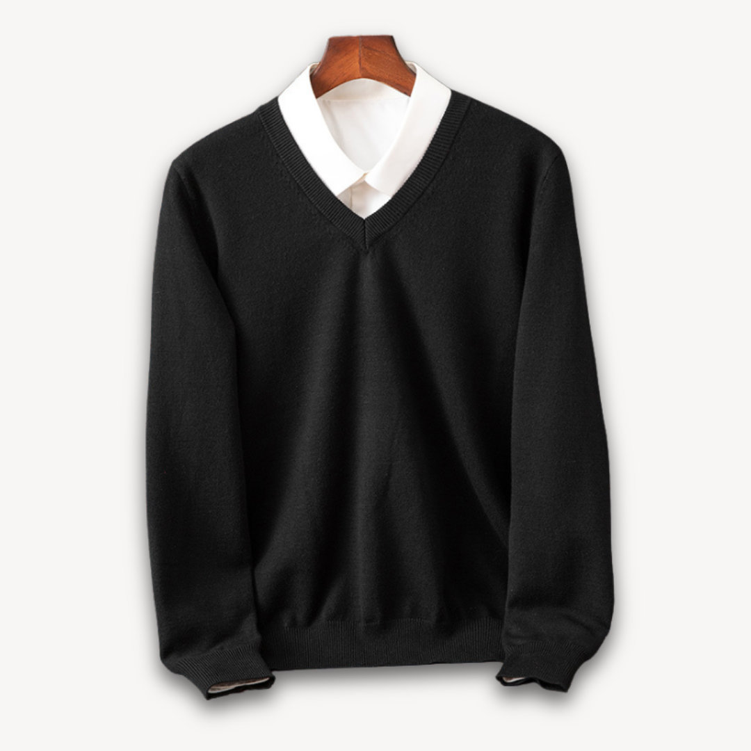Men's Knit Sweater with V Neck and Rib Trim 0