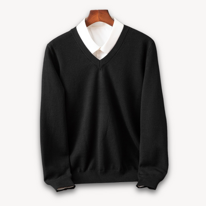 Men's Knit Sweater with V Neck and Rib Trim 0