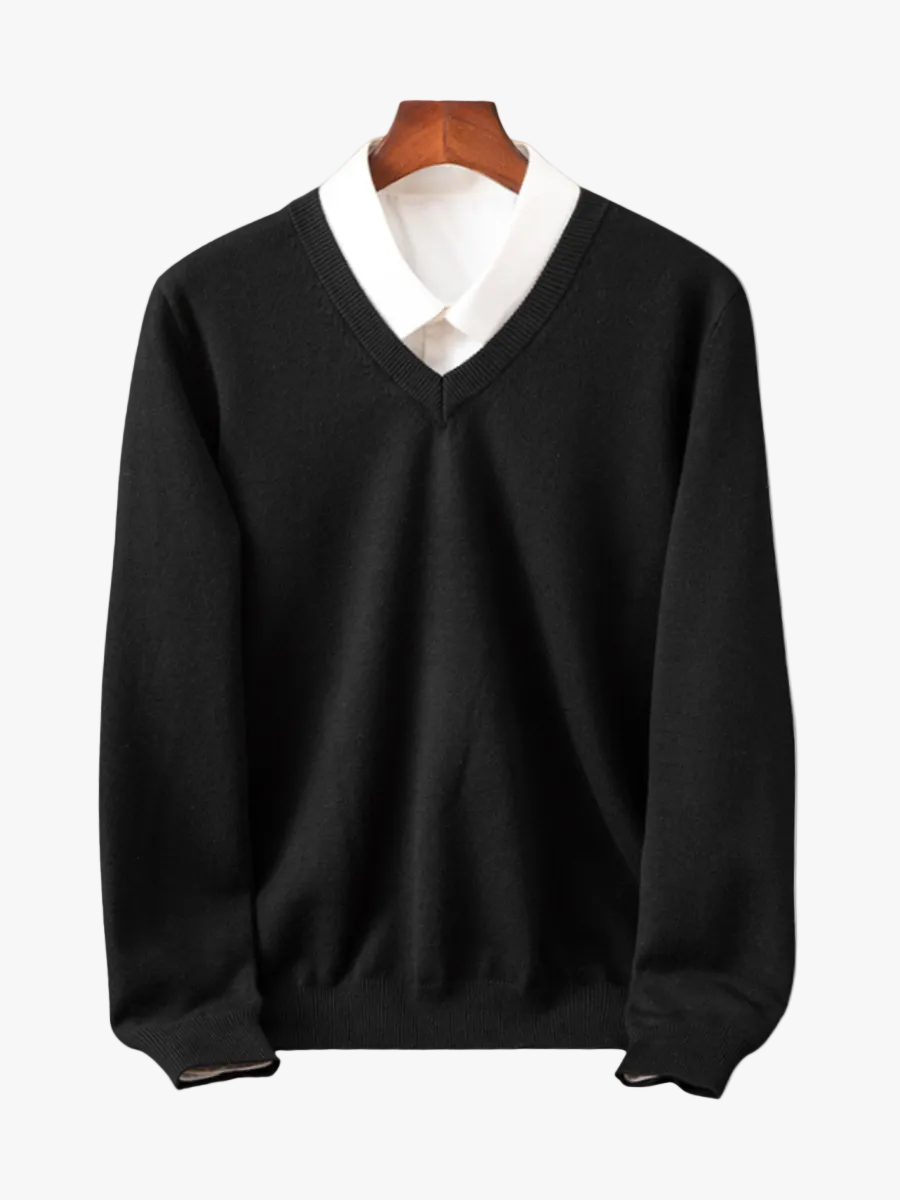 Men's Knit Sweater with V Neck and Rib Trim 1