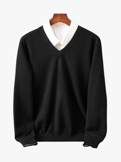 Men's Knit Sweater with V Neck and Rib Trim 1