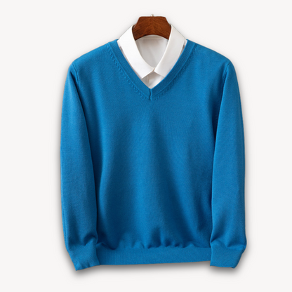 Men's Knit Sweater with V Neck and Rib Trim 2