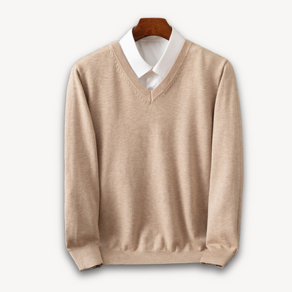 Men's Knit Sweater with V Neck and Rib Trim 3