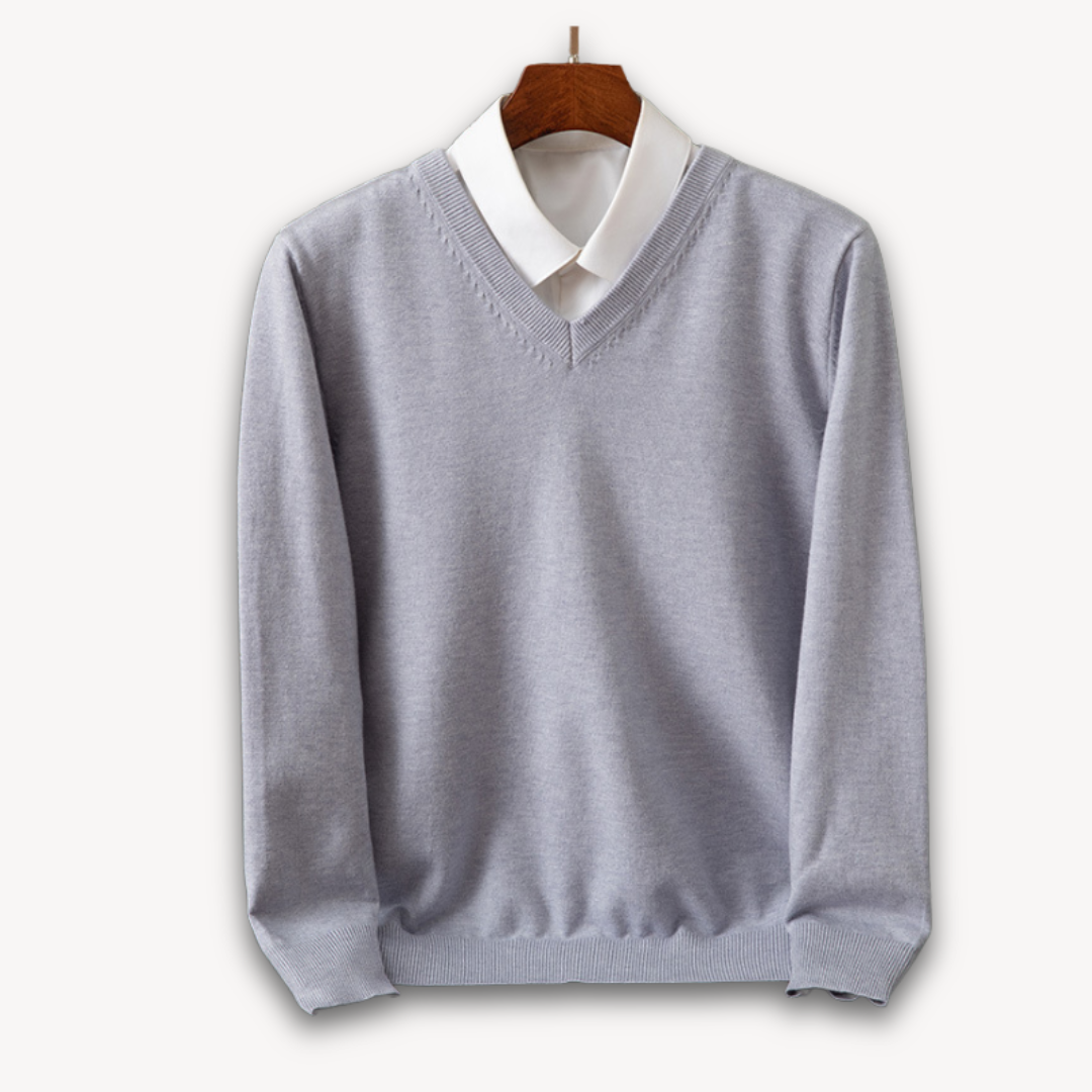 Men's Knit Sweater with V Neck and Rib Trim 4