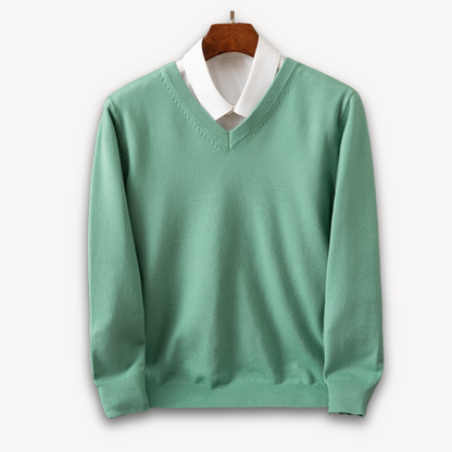 Men's Knit Sweater with V Neck and Rib Trim 5