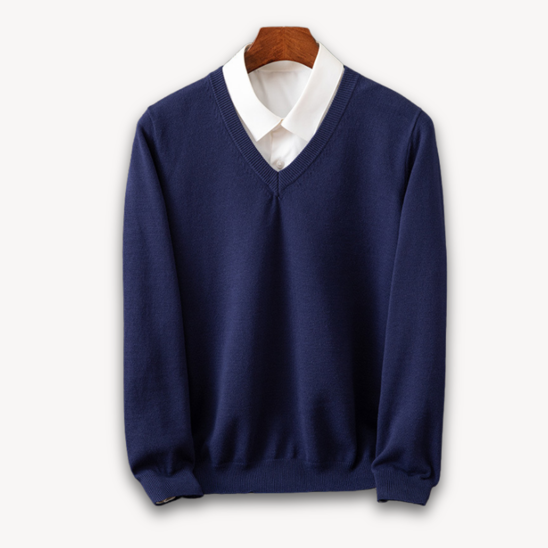 Men's Knit Sweater with V Neck and Rib Trim 6