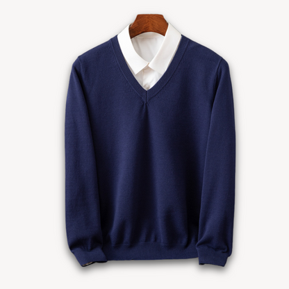 Men's Knit Sweater with V Neck and Rib Trim 6