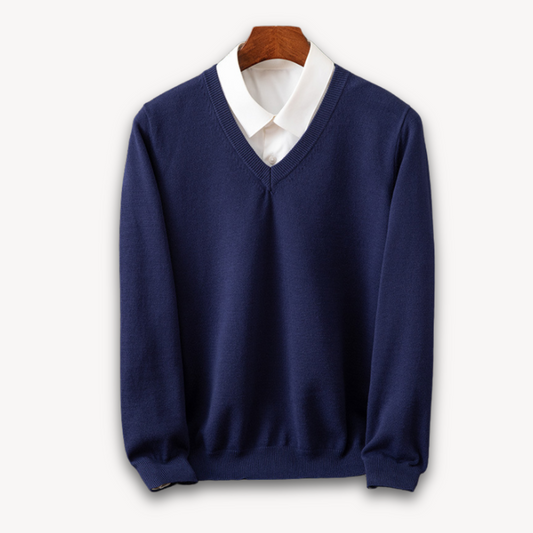 Men's Knit Sweater with V Neck and Rib Trim 6