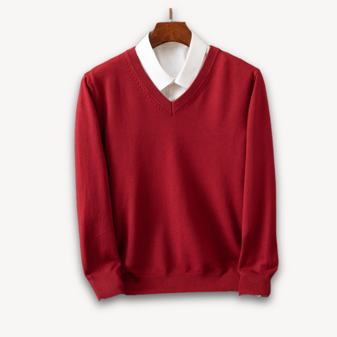 Men's Knit Sweater with V Neck and Rib Trim 7