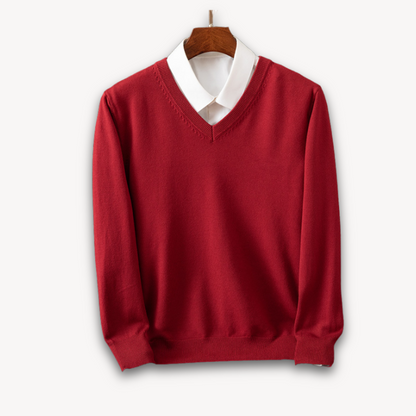 Men's Knit Sweater with V Neck and Rib Trim 7