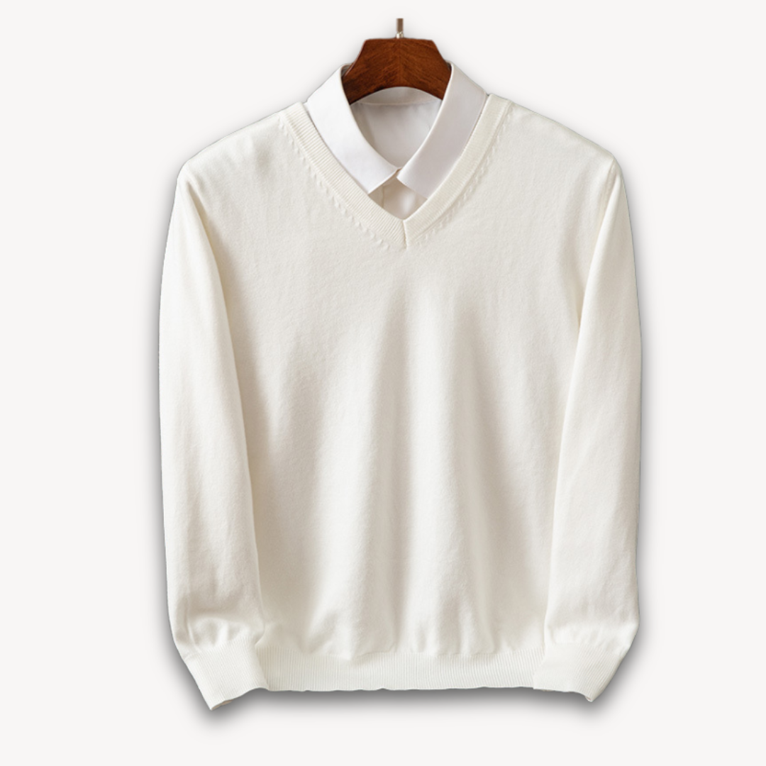 Men's Knit Sweater with V Neck and Rib Trim 8