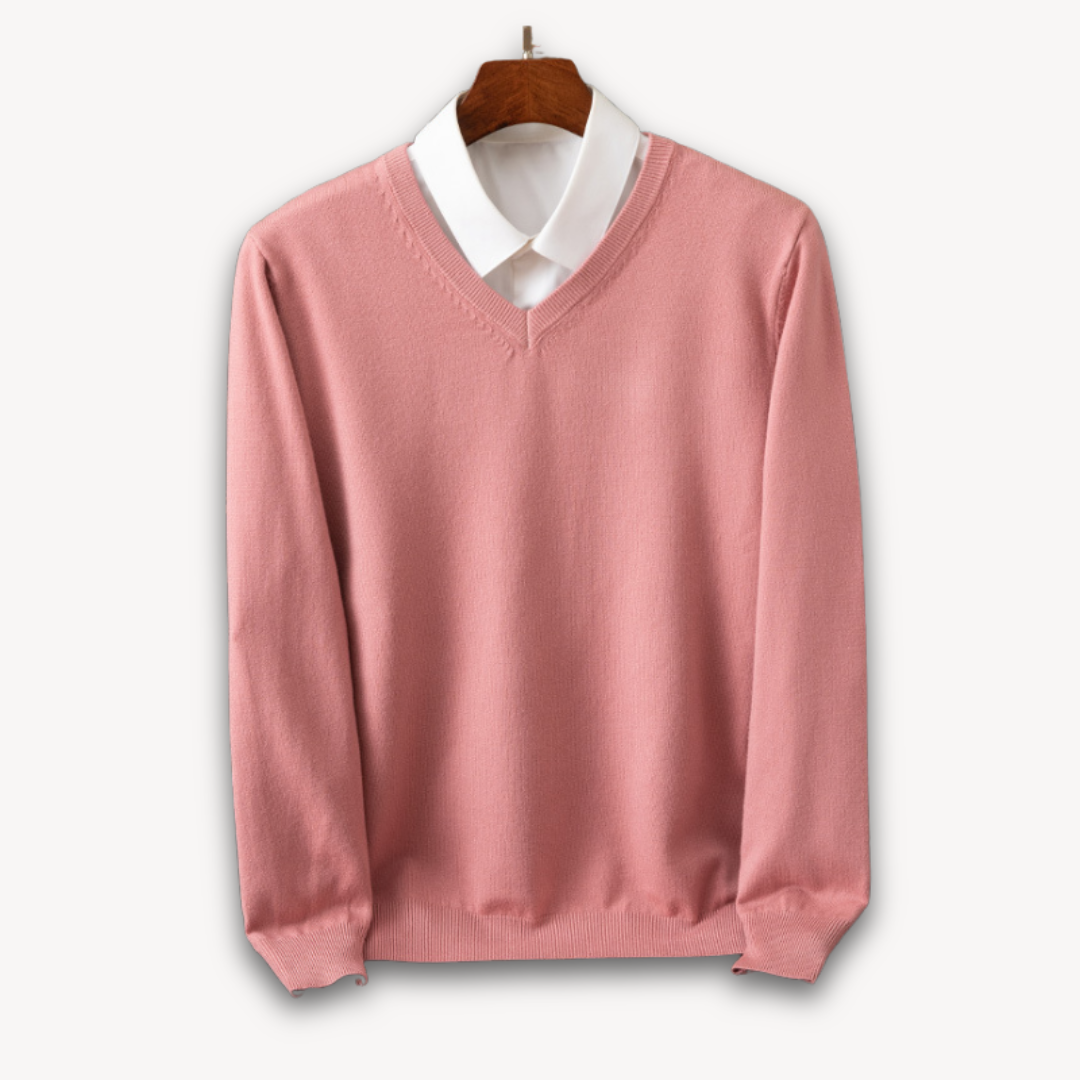 Men's Knit Sweater with V Neck and Rib Trim 9