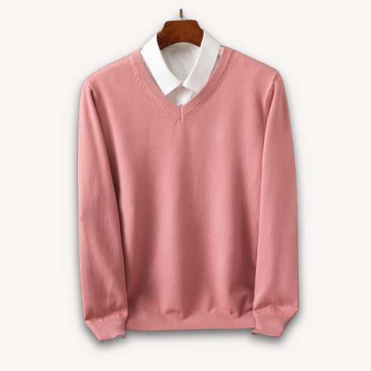 Men's Knit Sweater with V Neck and Rib Trim 9