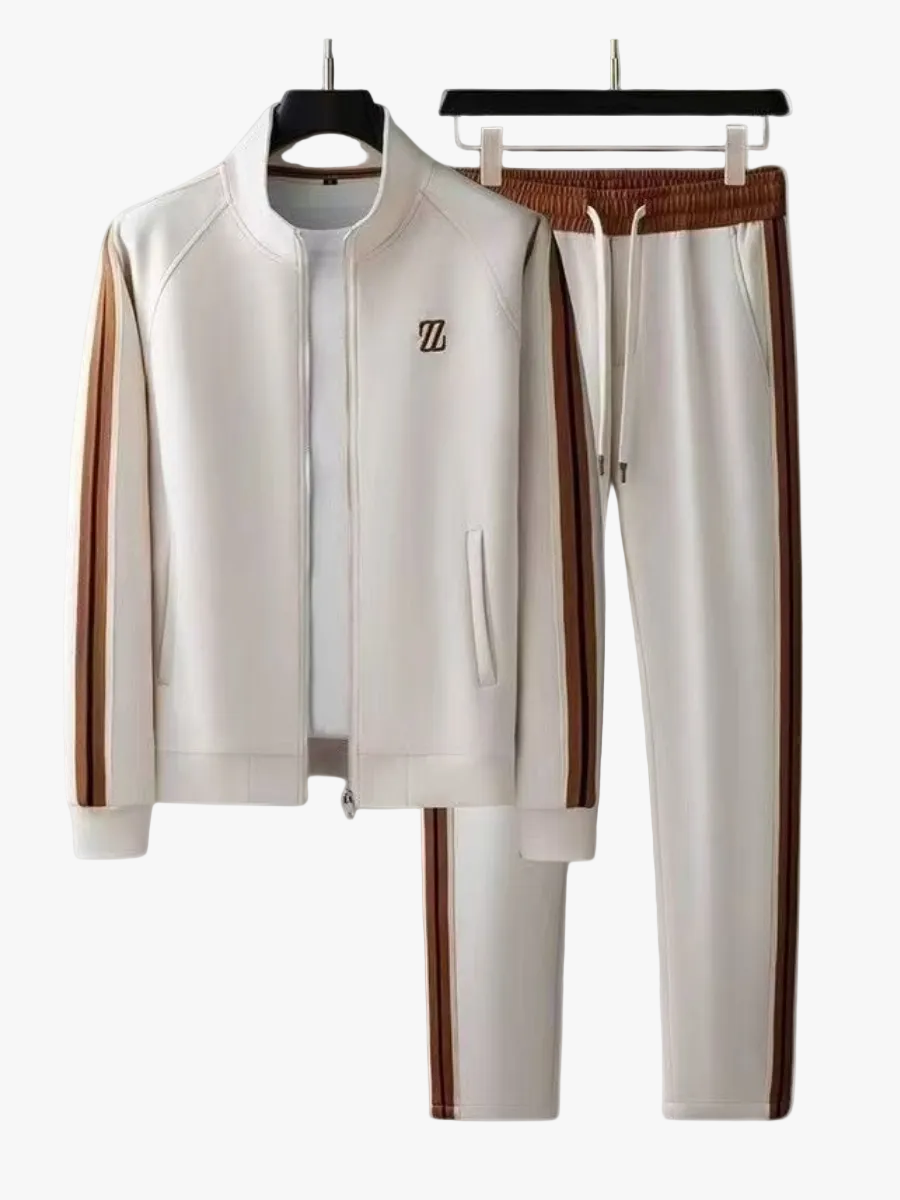 Men's Knit Tracksuit Set with Zip Jacket and Side Stripes 1