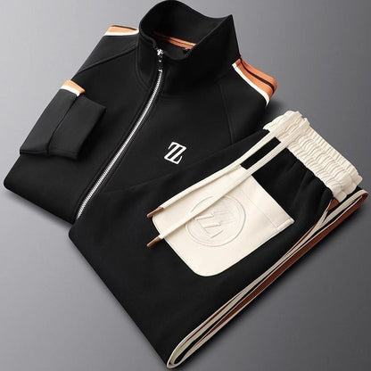 Men's Knit Tracksuit Set with Zip Jacket and Side Stripes 2