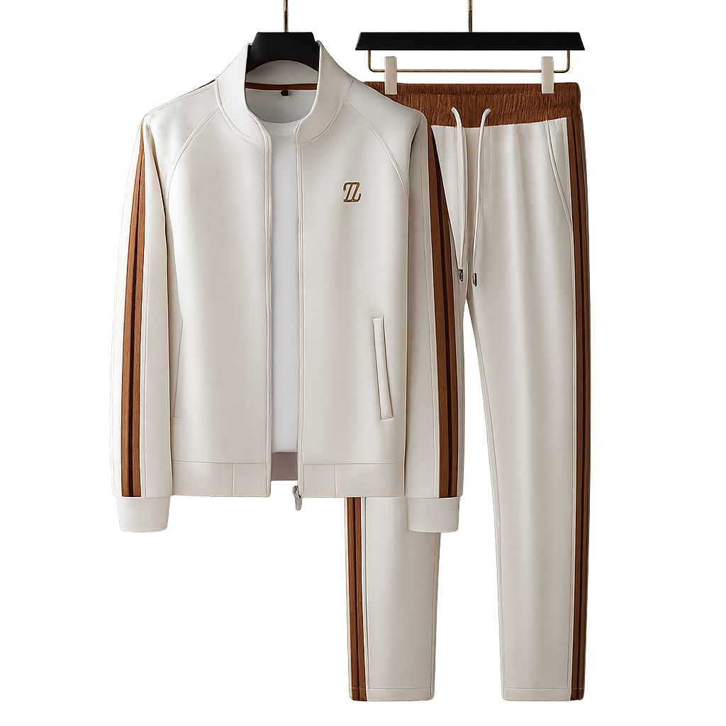 Men's Knit Tracksuit Set with Zip Jacket and Side Stripes 5