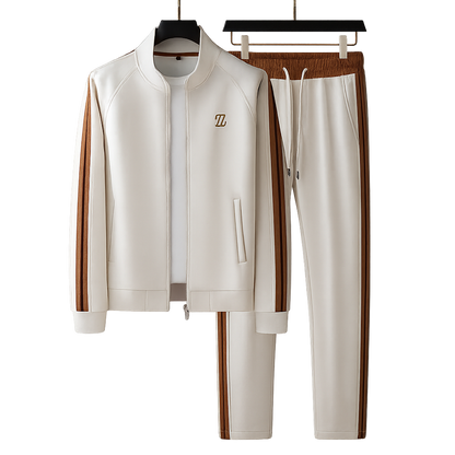 Men's Knit Tracksuit Set with Zip Jacket and Side Stripes 5