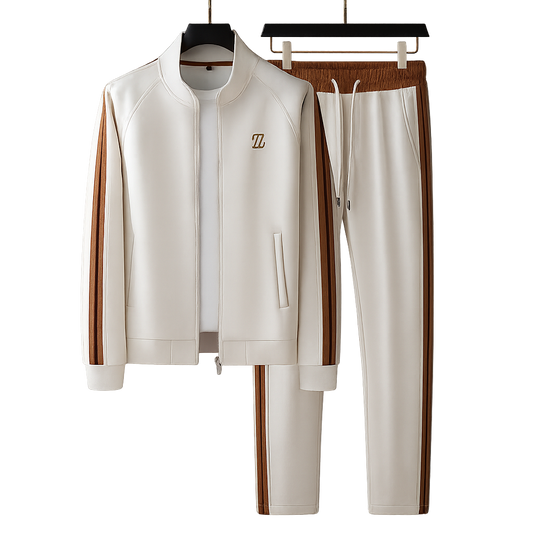 Men's Knit Tracksuit Set with Zip Jacket and Side Stripes 5