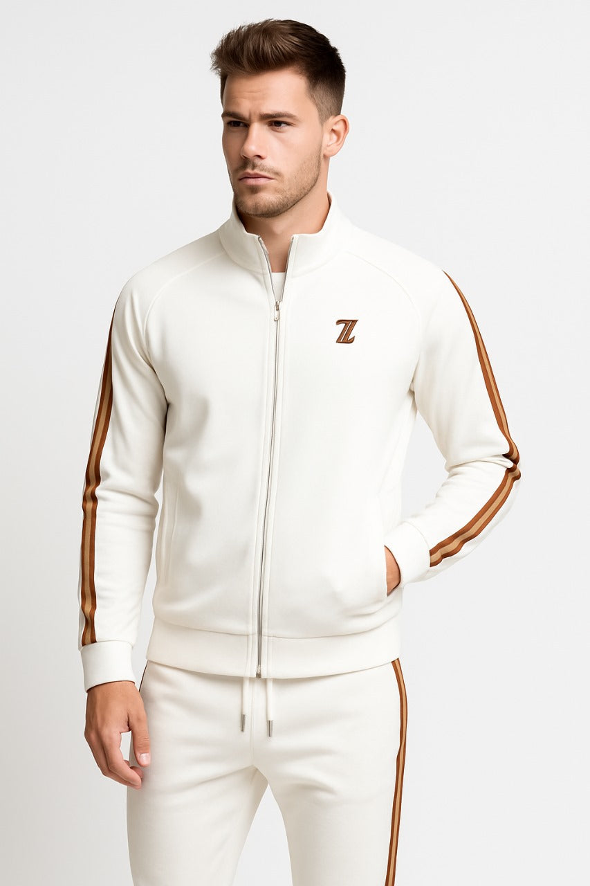 Men's Knit Tracksuit Set with Zip Jacket and Side Stripes 6