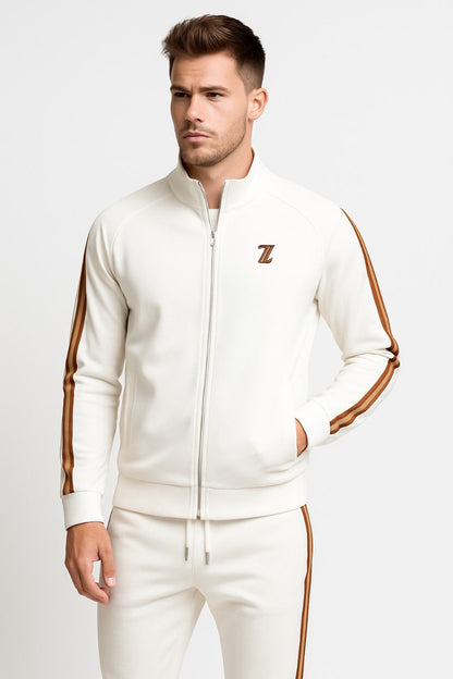 Men's Knit Tracksuit Set with Zip Jacket and Side Stripes 6