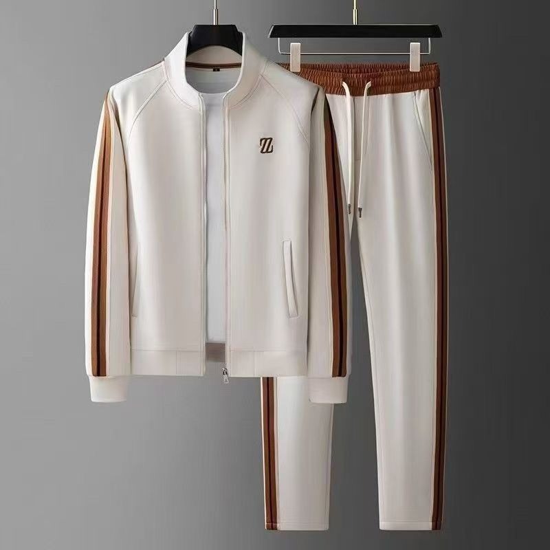 Men's Knit Tracksuit Set with Zip Jacket and Side Stripes 7