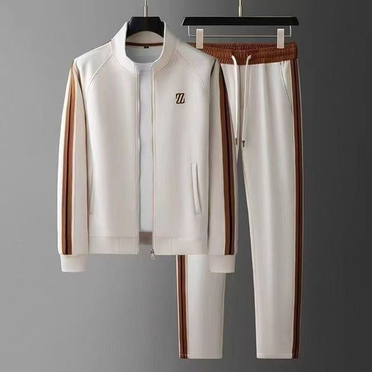 Men's Knit Tracksuit Set with Zip Jacket and Side Stripes 7